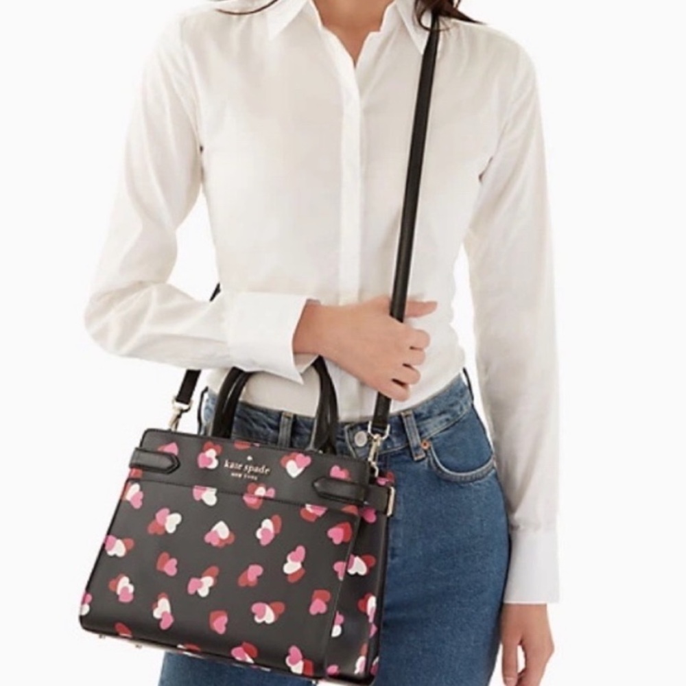 Kate spade Staci medium satchel flutter pink red hearts black crossbody